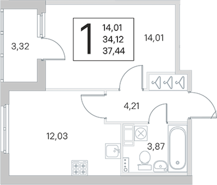 1-комнатная квартира 34.12 м², 2/4 эт., ЖК «Любоград в Стрельне»